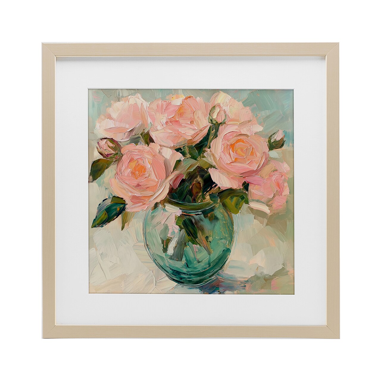 Stupell Industries Pink Roses in Green Vase Framed Print Under Glass, design by Gina Kelly